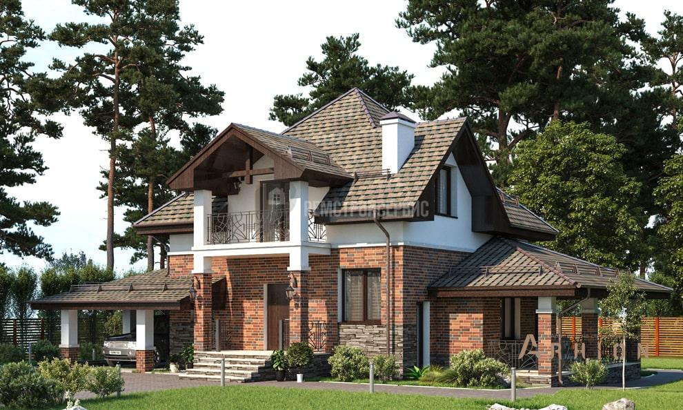 3. Проект одноэтажного дома в скандинавском стиле с многоскатной кровлей, t-17-01, площадью - 144 кв c мансардой, терассой, балконом, гаражом